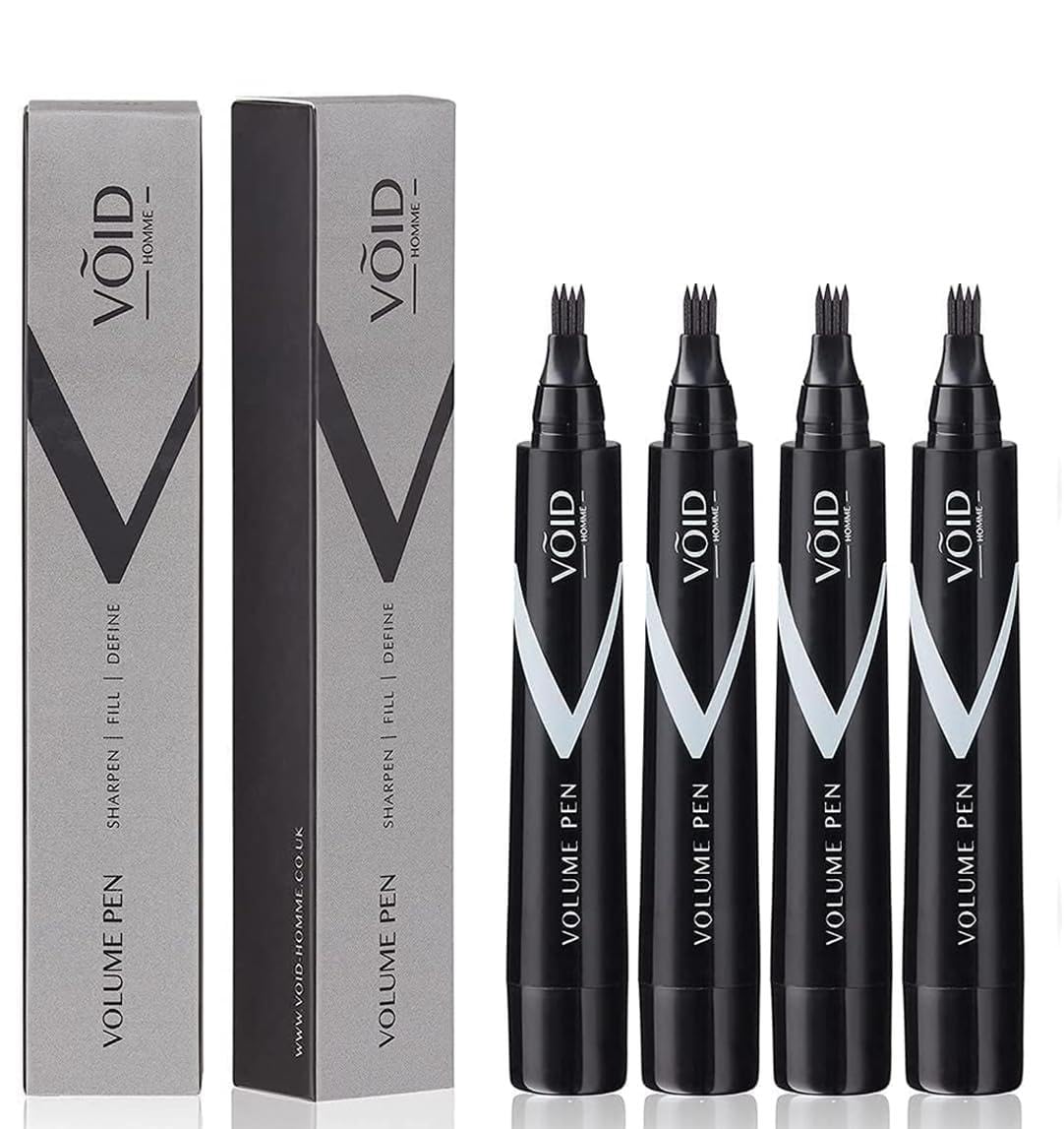 VOID Homme front packaging showing four beard pens and benefits