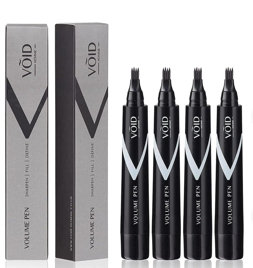 VOID Homme front packaging showing four beard pens and benefits