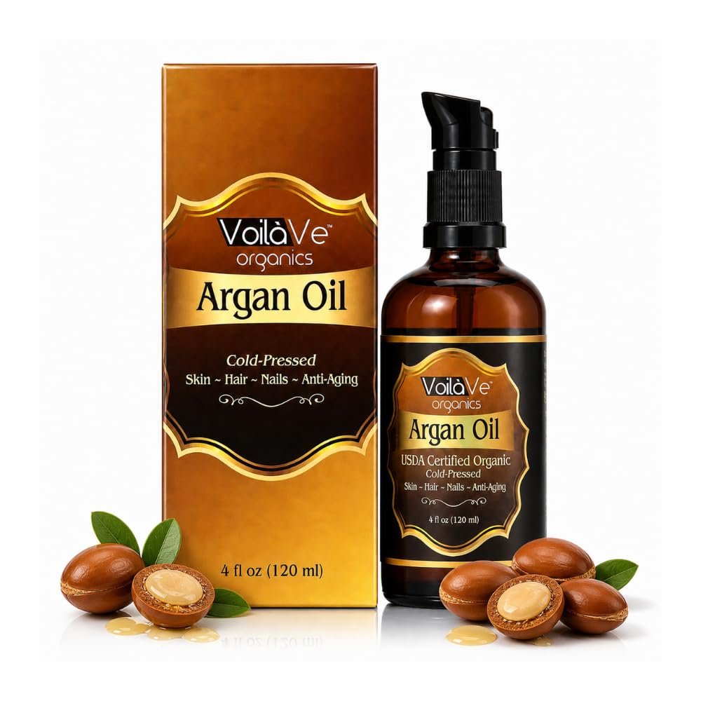 VoilaVe front packaging showing organic argan oil benefits and bottle