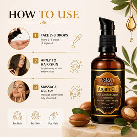 VoilaVe applying oil to hair ends to show reduced frizz and added shine