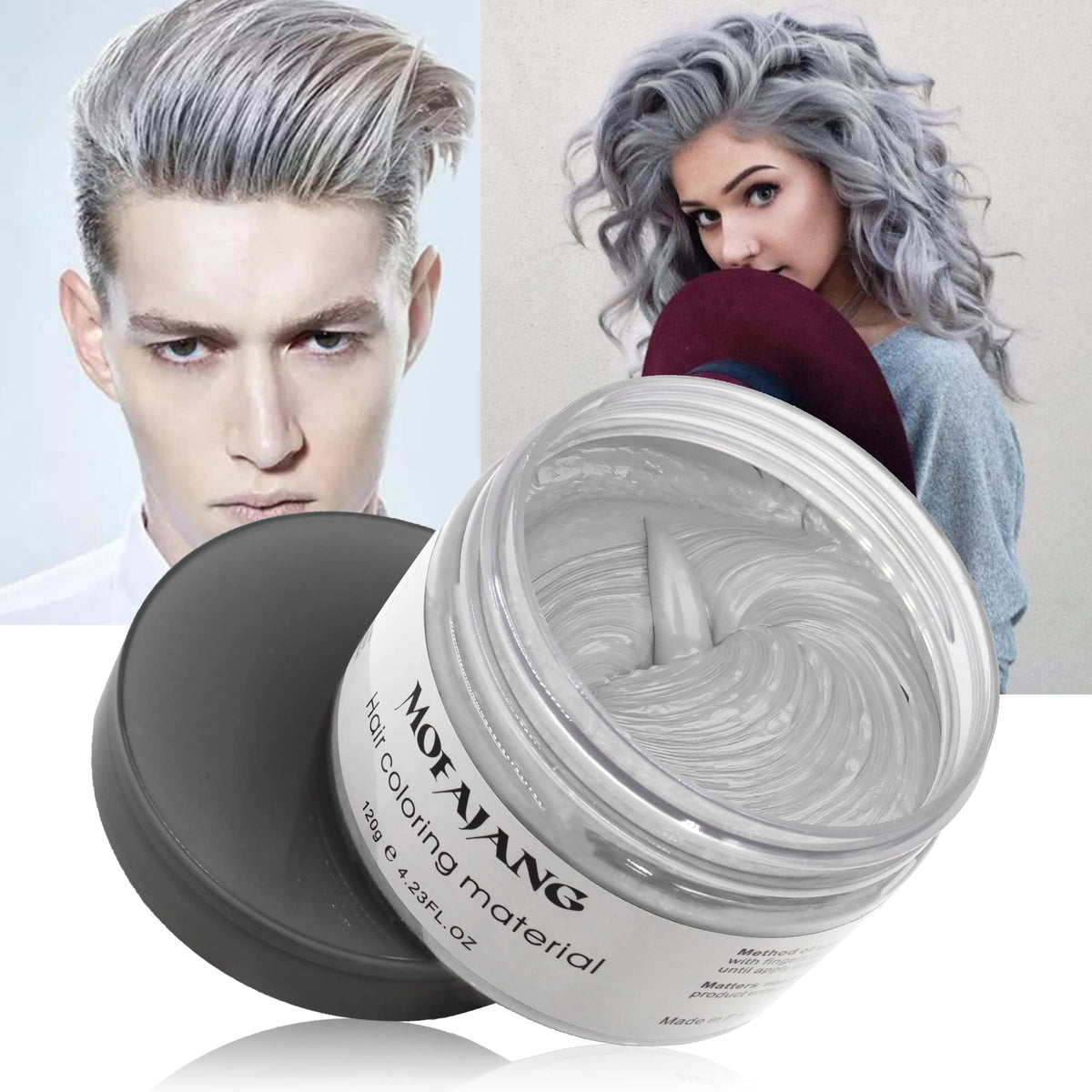 VOLLUCK front packaging showing silver-grey pomade and clear label benefits