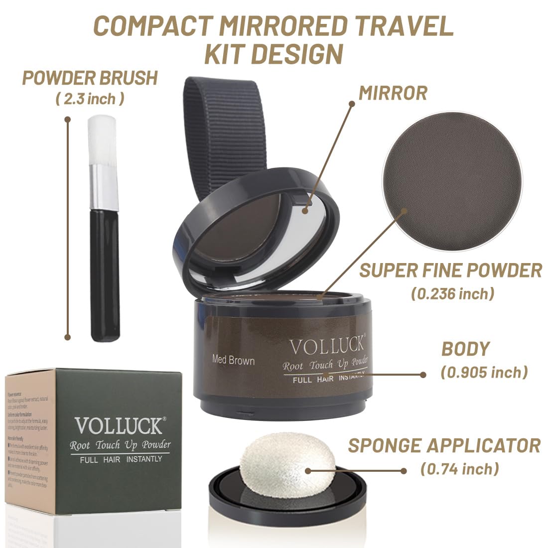 VOLLUCK compact held in hand to show size and travel-friendly convenience