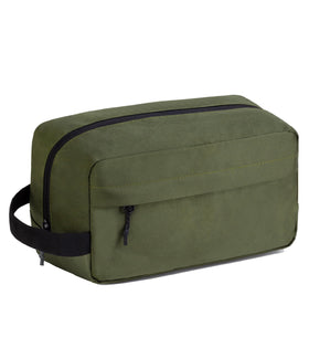 Vorspack front view army green toiletry bag shows organized exterior benefit