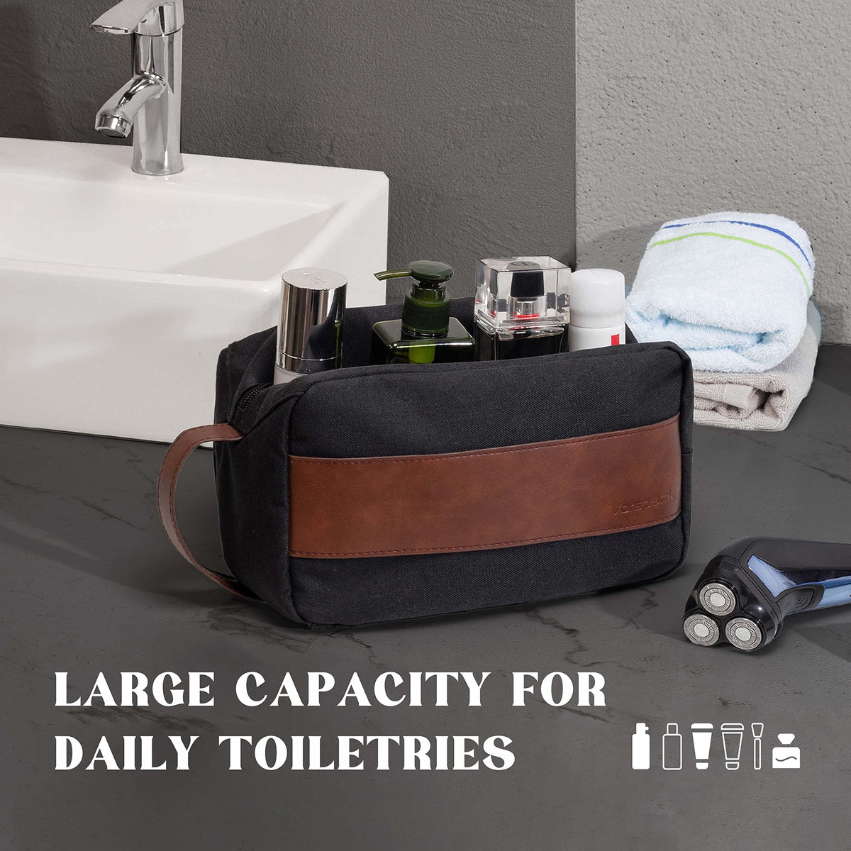 Vorspack PU leather handle detail for comfortable carrying and convenient hanging