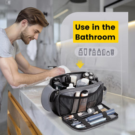 Vorspack beside toiletry items to show compact travel size and capacity