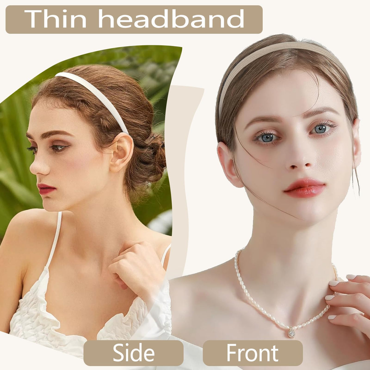 Vovii headband styled with a topknot, showing discreet slim look