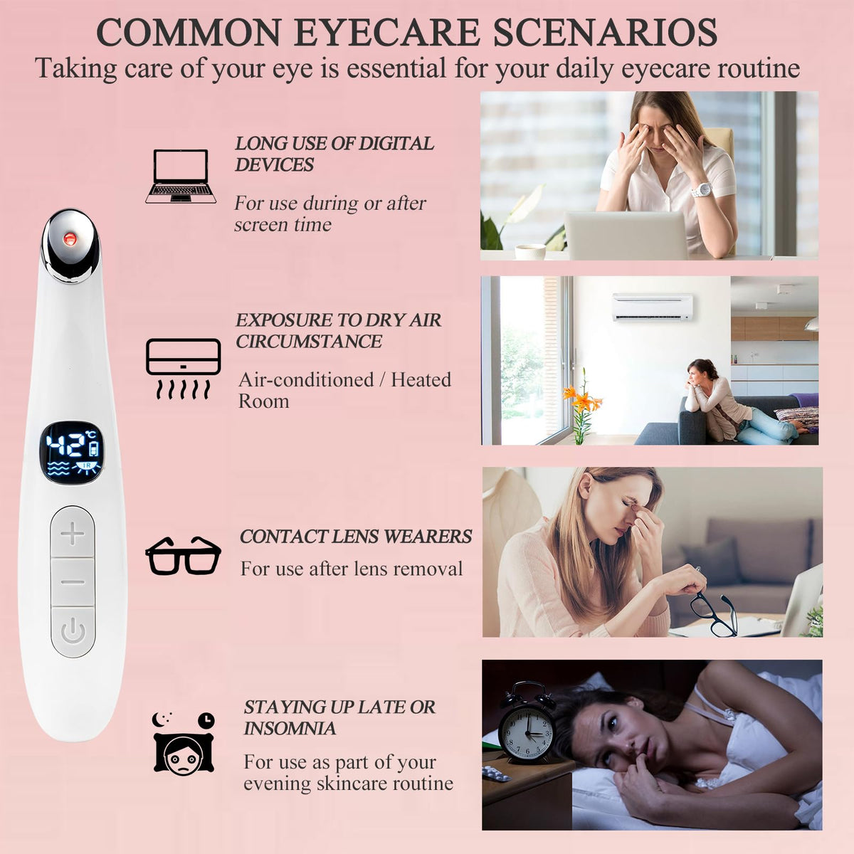 Vowleike applicator resting on under-eye area demonstrating targeted use