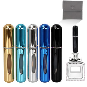 Voyadeau front packaging showing five atomizers and pouch for effortless travel
