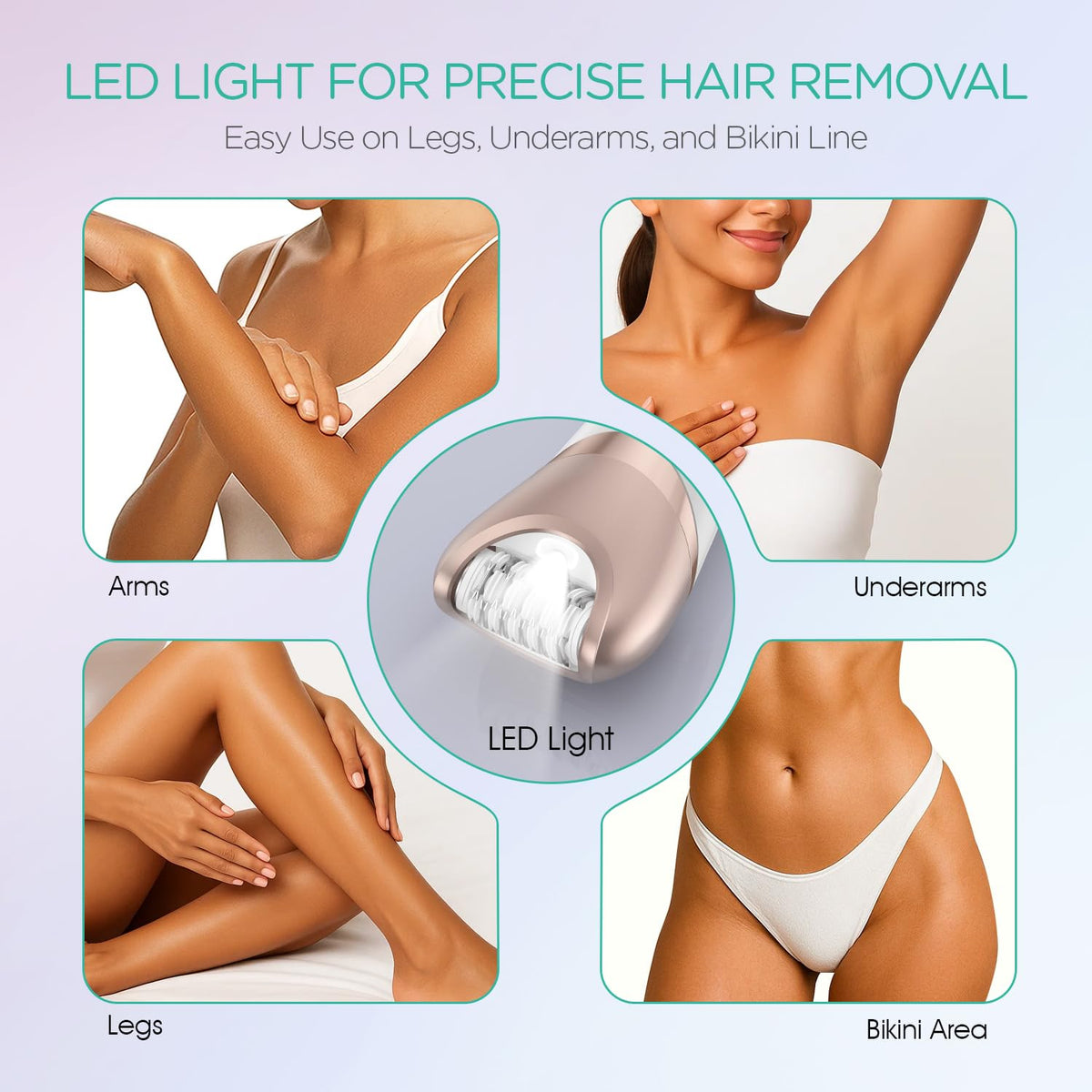 VOYOR epilator in a hand illustrating compact size and ergonomic grip benefit