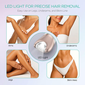 VOYOR epilator in a hand illustrating compact size and ergonomic grip benefit