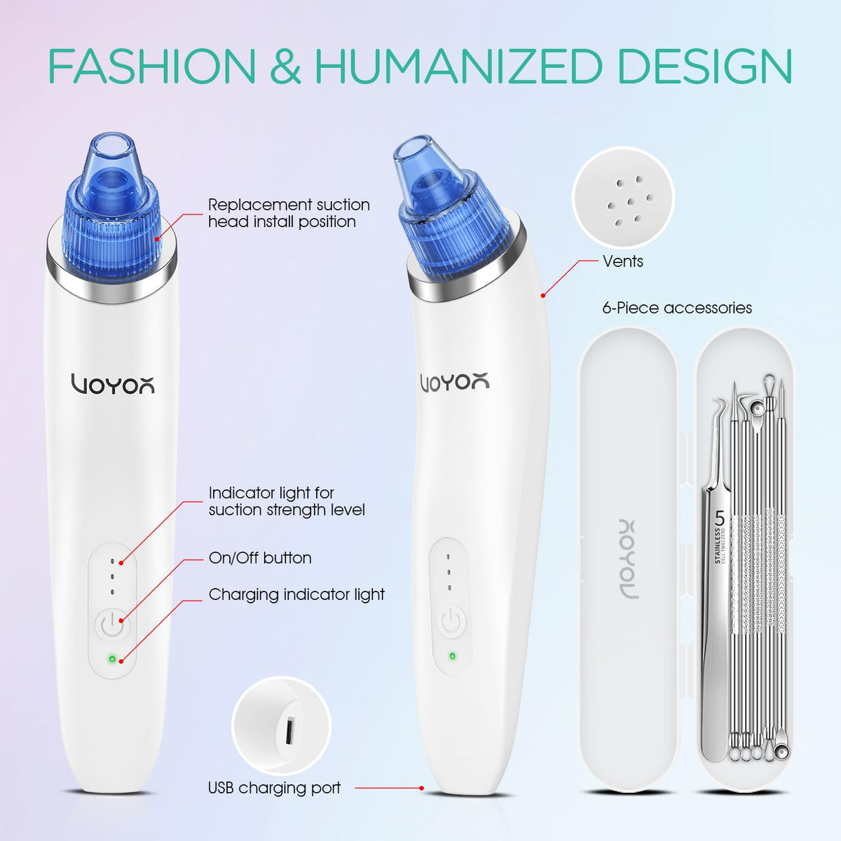 VOYOR BR410 plugged into USB charger showing convenient rechargeable battery