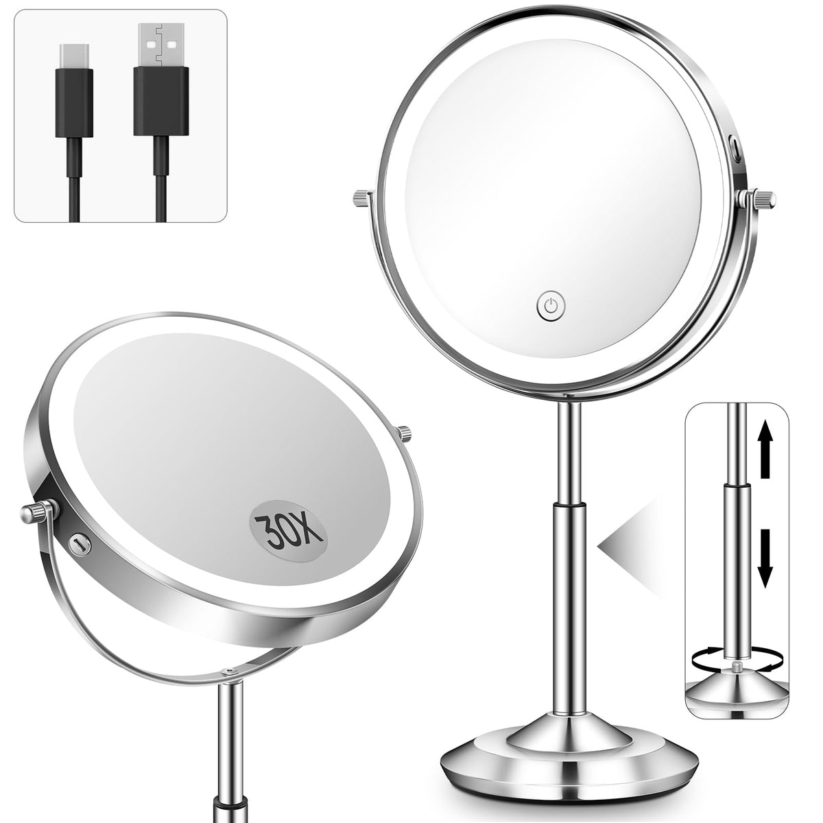 vpu front-facing mirror showing both sides and even lighting for precise makeup