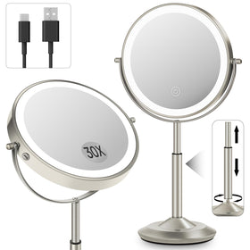 vpu front-facing vanity mirror showing lights and sleek frame, perfect for accurate makeup