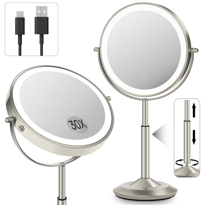 vpu front-facing vanity mirror showing lights and sleek frame, perfect for accurate makeup