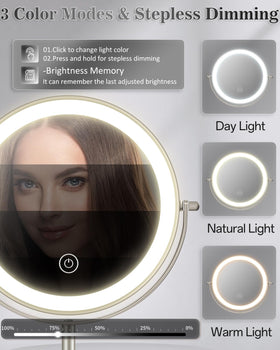vpu LED ring light and smart touch controls highlighting adjustable brightness features