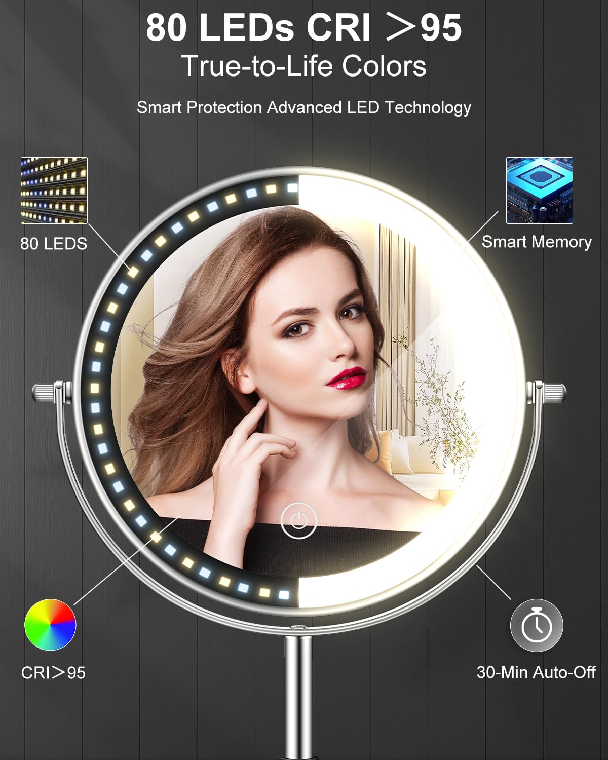 vpu mirror in bathroom lifestyle scene offering true-color lighting for makeup