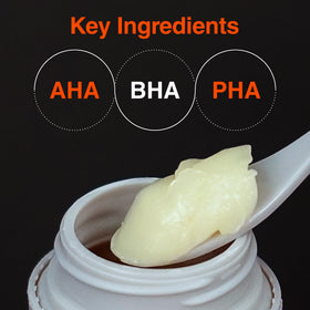 VQM AXENDA cream texture closeup highlighting smooth formula for gentle overnight exfoliation