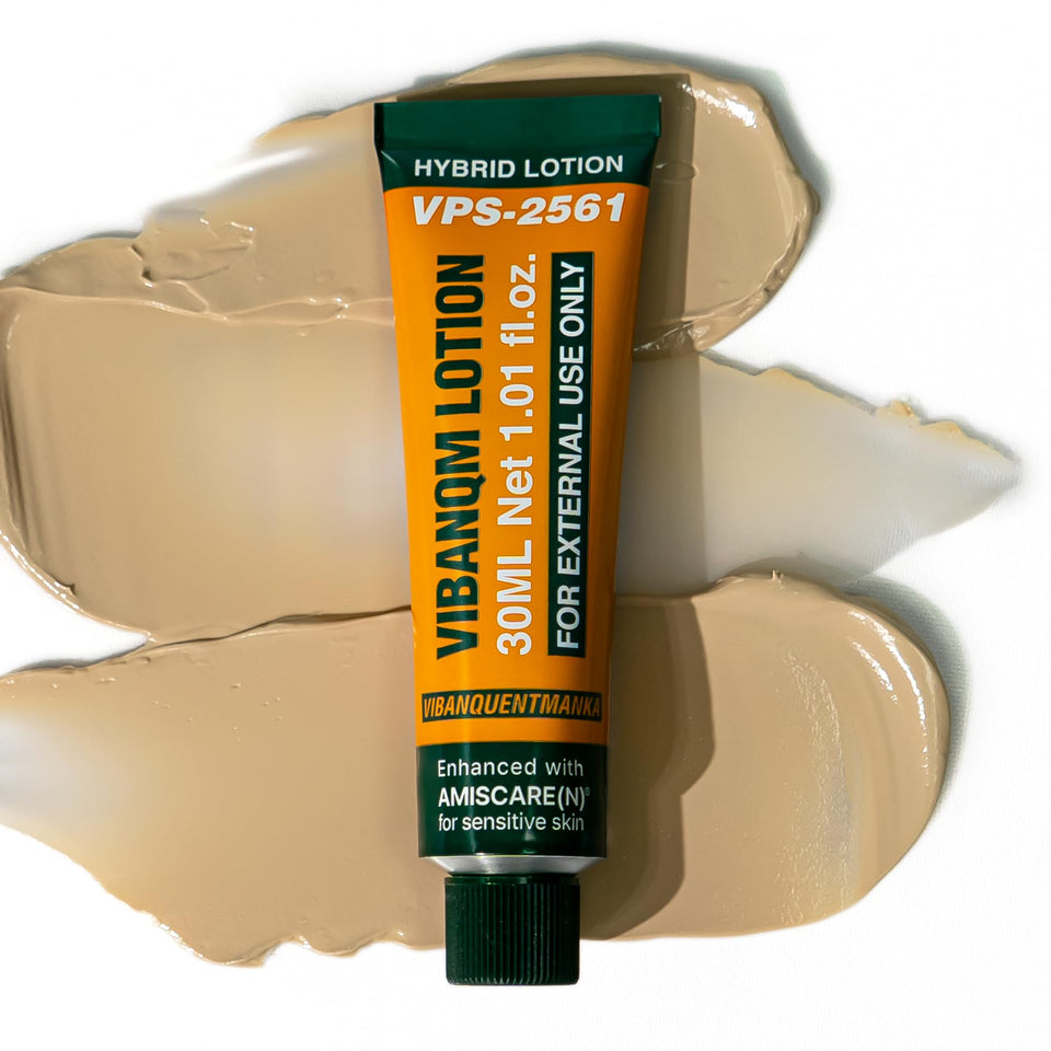 VQM front packaging showing 30 mL tube and label, clear product identity and benefit