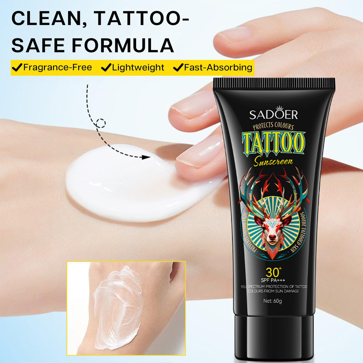 VRAIKO in a beach setting protecting tattoos during outdoor activity and water exposure