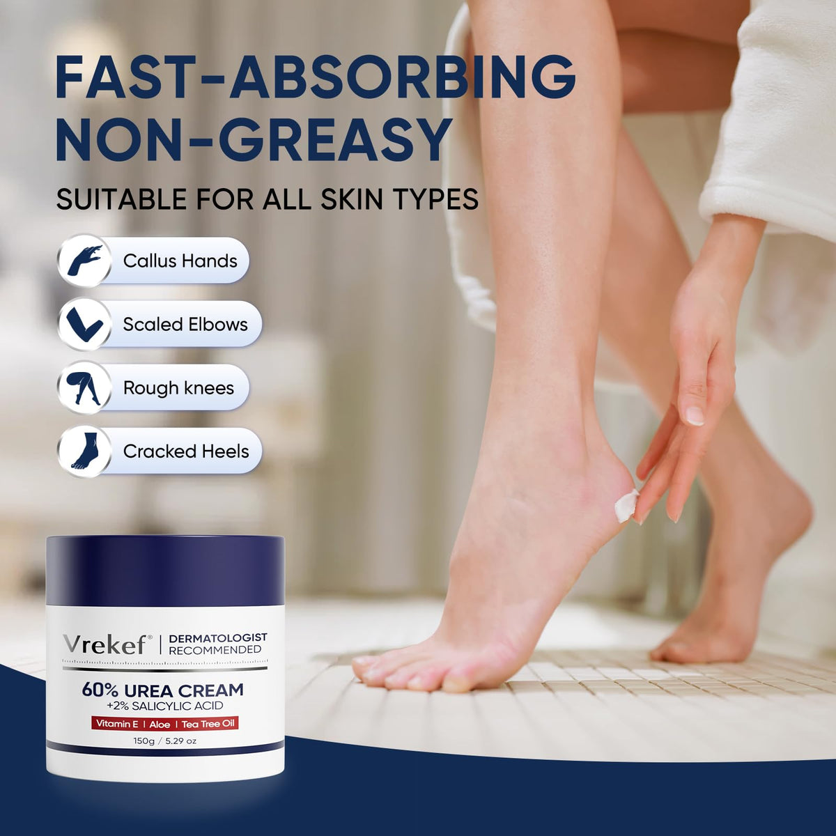 VREKEF being applied to heel demonstrating targeted softening benefit