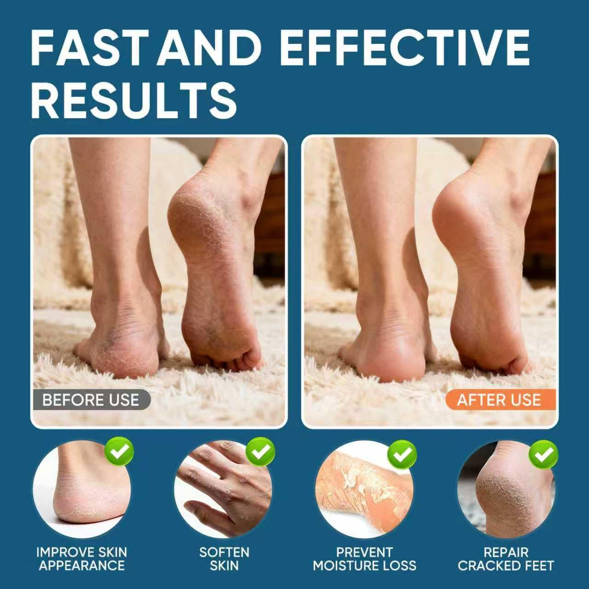 VREKEF being applied to a heel to soften rough skin and hydrate