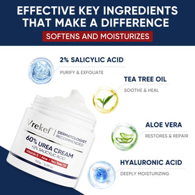 VREKEF used on hands, elbows, knees showing versatile rough-skin care