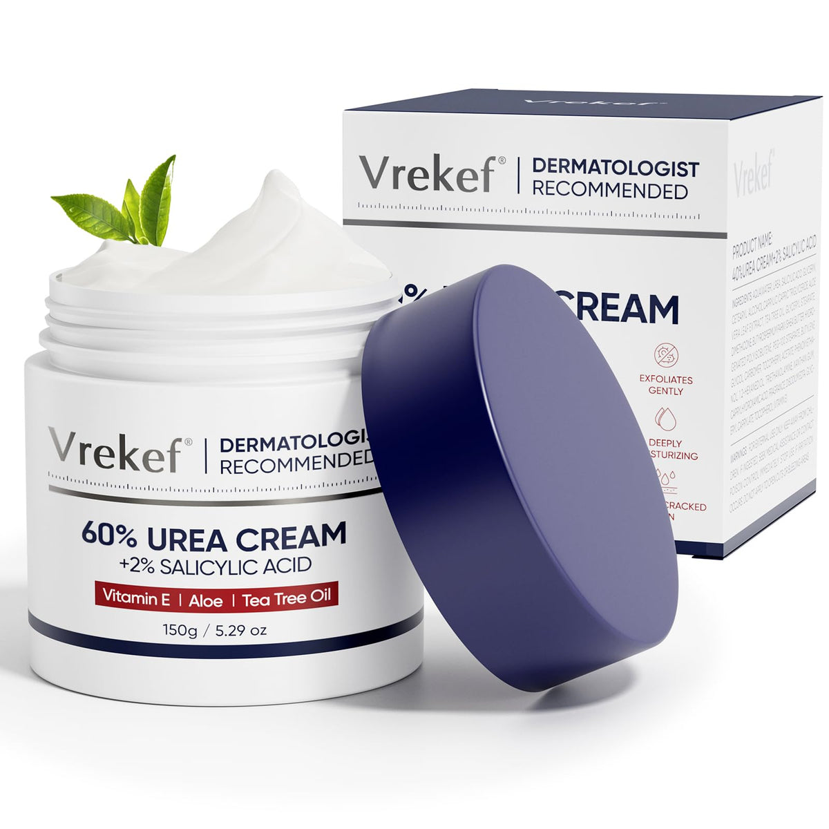 VREKEF front packaging showing 60% urea and 2% salicylic acid benefits