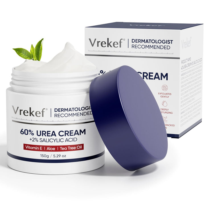 VREKEF front packaging showing 60% urea and 2% salicylic acid benefits