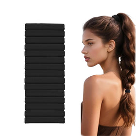 Vrose Flosi front packaging showing 15 black hair ties and benefits