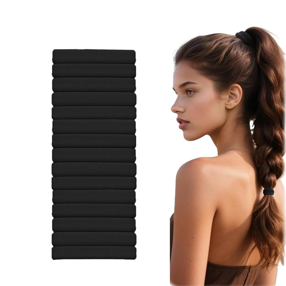 Vrose Flosi front packaging showing 15 black hair ties and benefits