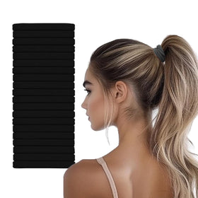 Vrose Flosi front packaging showing 20 black hair ties and tidy storage benefit