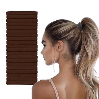 Vrose Flosi front packaging showing 20 brown seamless hair ties and benefits