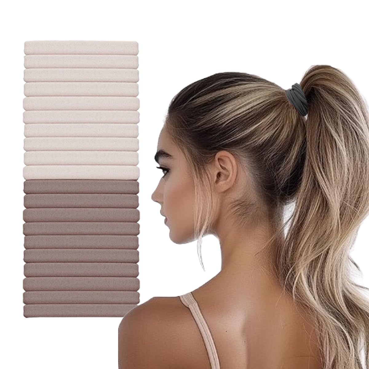 Vrose Flosi front packaging showing 20 seamless hair ties and blush color benefit