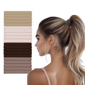 Vrose Flosi front packaging showing 20 seamless hair ties and neutral colors for reliable hold