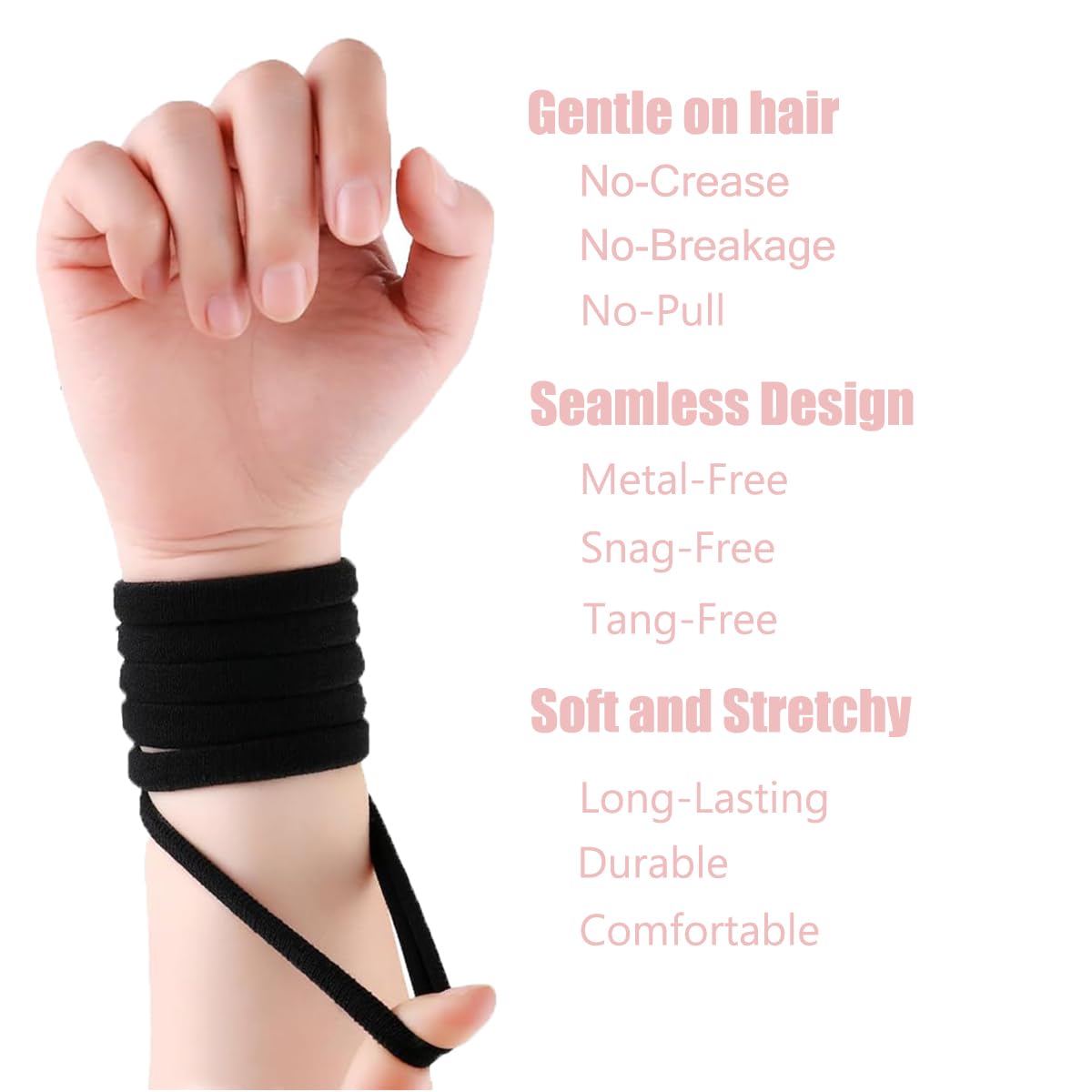 Vrose Flosi on long hair in a high ponytail demonstrating secure hold