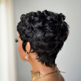 VRZ back view highlighting short layered cut and natural movement