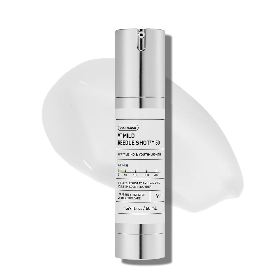 VT COSMETICS Reedle Shot front packaging, clear bottle showing branding and benefit