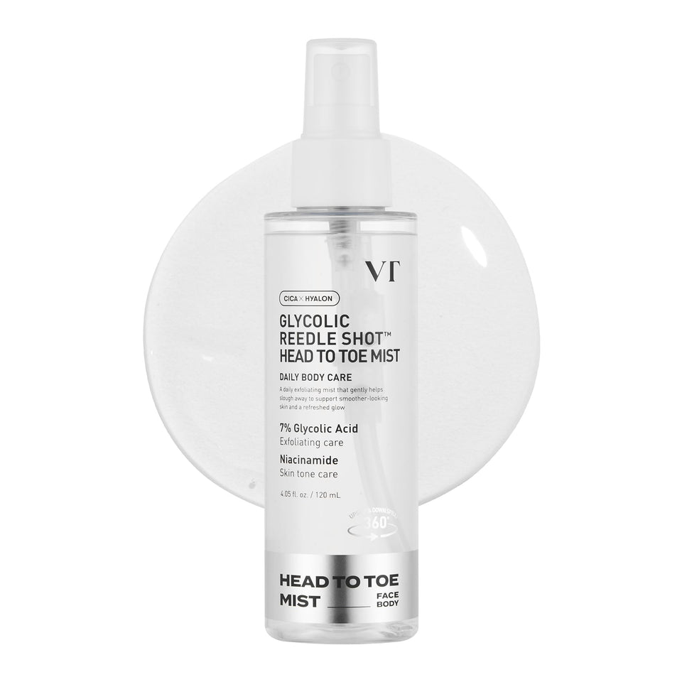 VT COSMETICS front packaging of Reedle Shot mist showing size and branding, convenient travel-ready