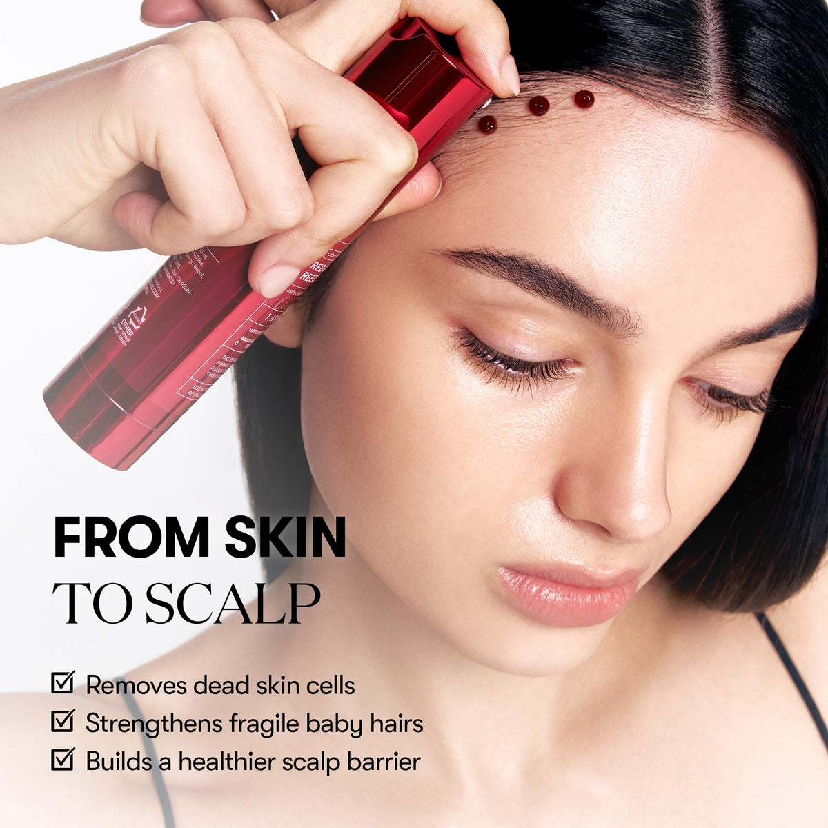 VT COSMETICS applying Reedle Shot to scalp to refresh and soothe skin barrier