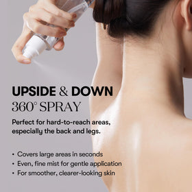 VT COSMETICS mist being sprayed on back and shoulder to reach bumpy skin effectively