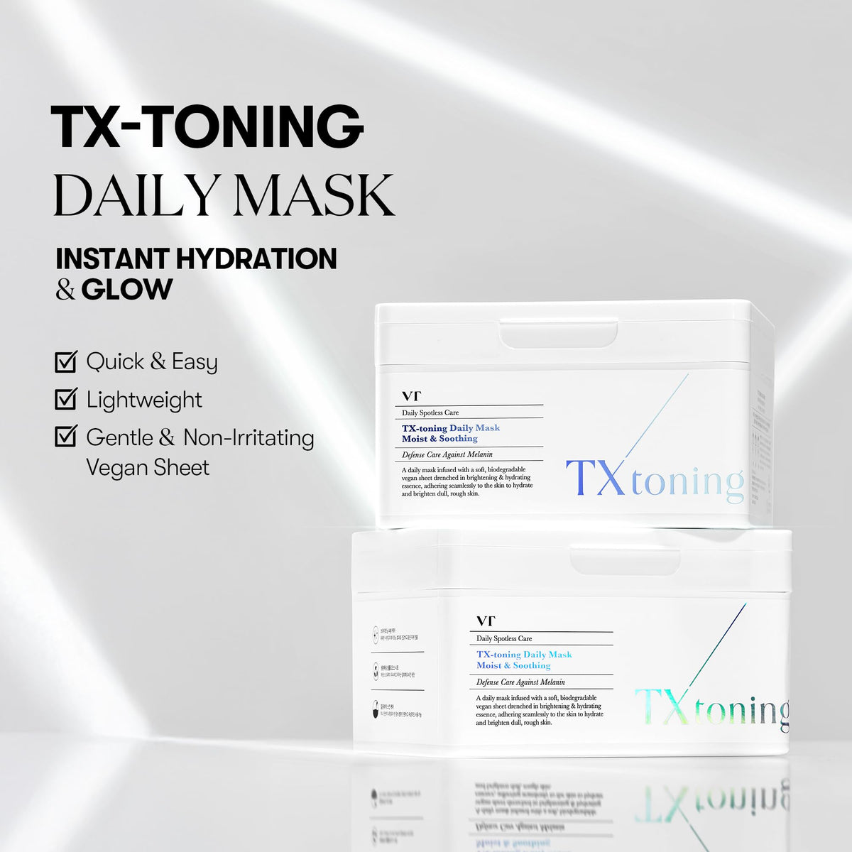 VT COSMETICS close-up of sheet texture demonstrating smooth adhesion benefit