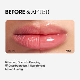 VT COSMETICS before-and-after lips displaying fuller look and enhanced shine