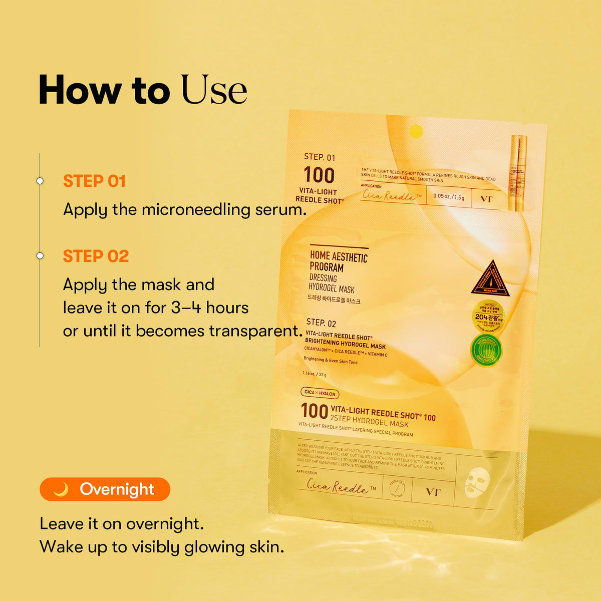 VT COSMETICS ampoule and hydrogel sheet laid out illustrating two-step system