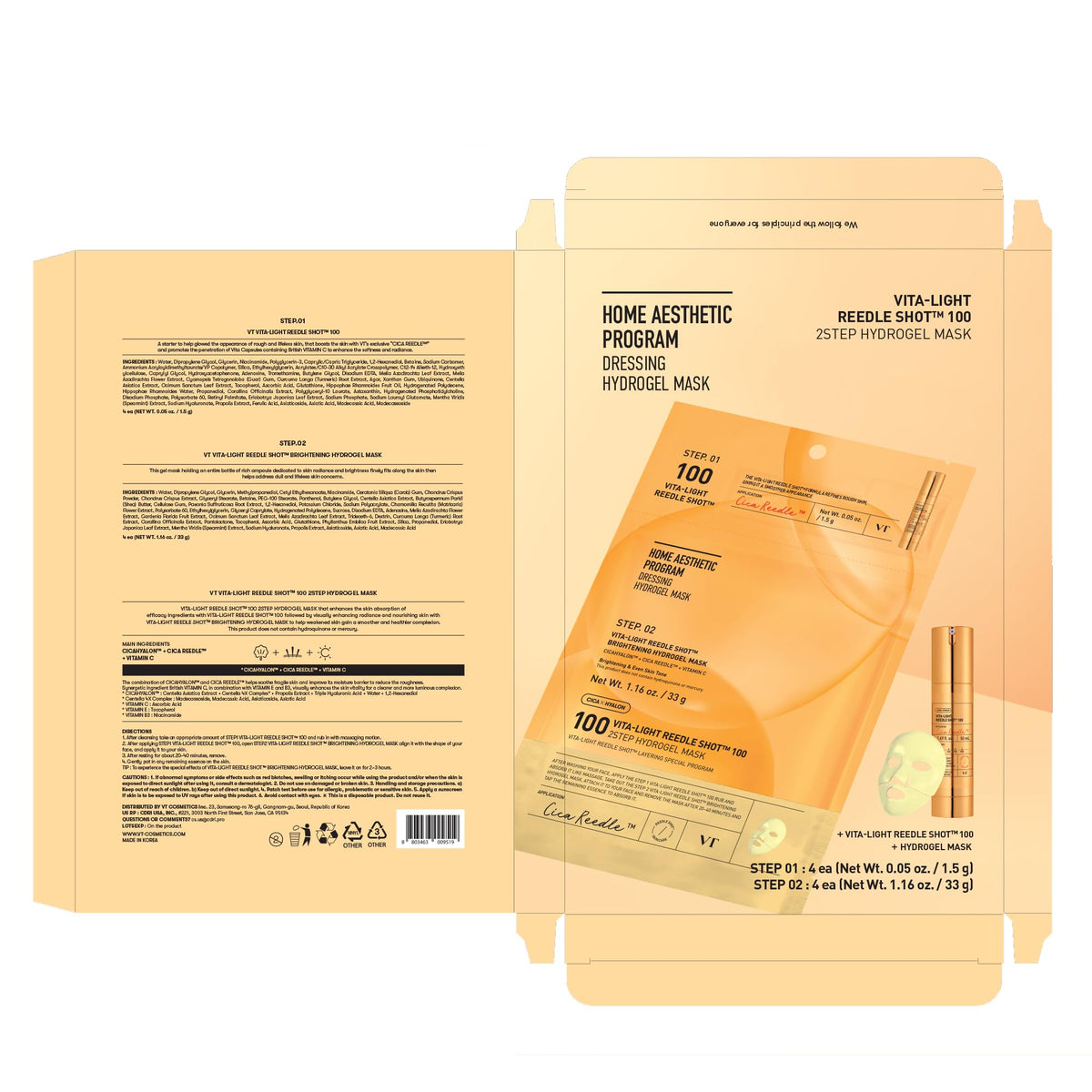 VT COSMETICS product label close-up listing vitamin C, glutathione, Melazero