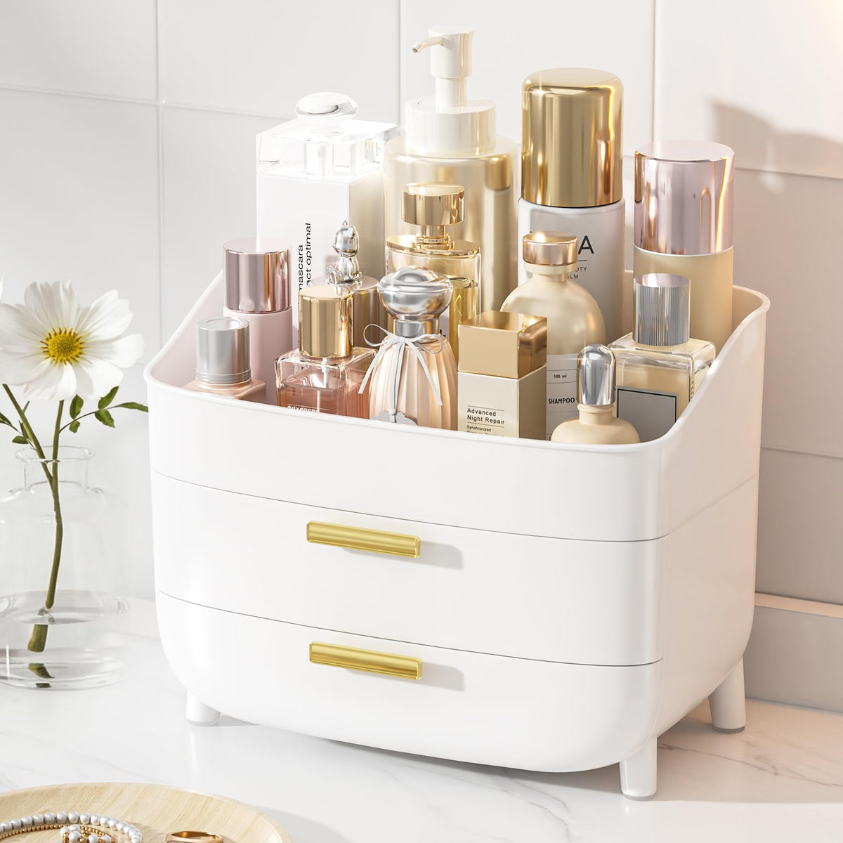 Vtopmart front view showing organized cosmetics and stylish finish for tidy storage