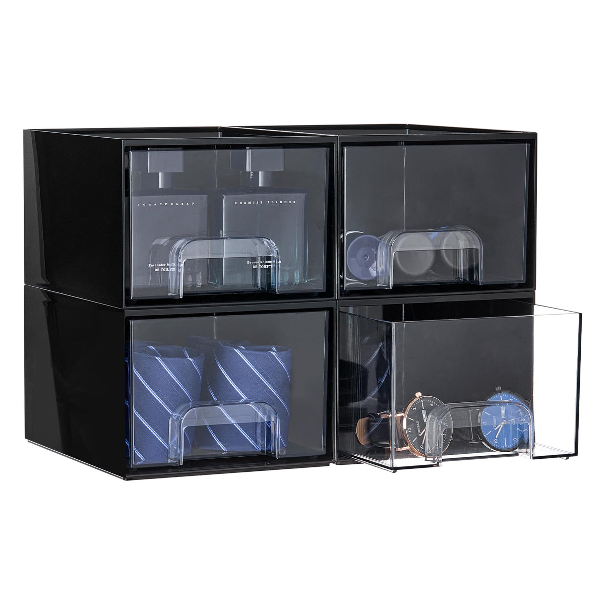 Vtopmart front view of stackable drawers showing organized contents and clear visibility