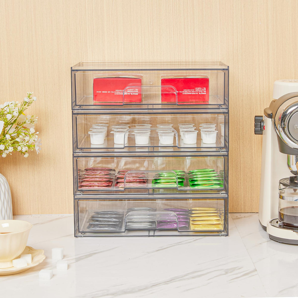 Vtopmart storage drawers on bathroom vanity creating a tidy, stylish surface