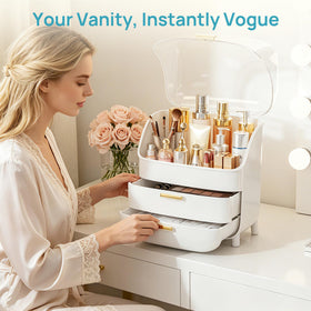 Vtopmart on vanity with skincare and brushes, creates organized morning routine
