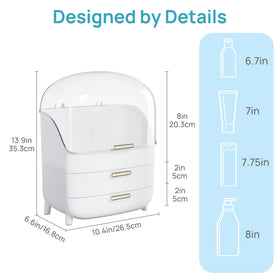 Vtopmart clear dome lid open revealing tall skincare bottles neatly stored