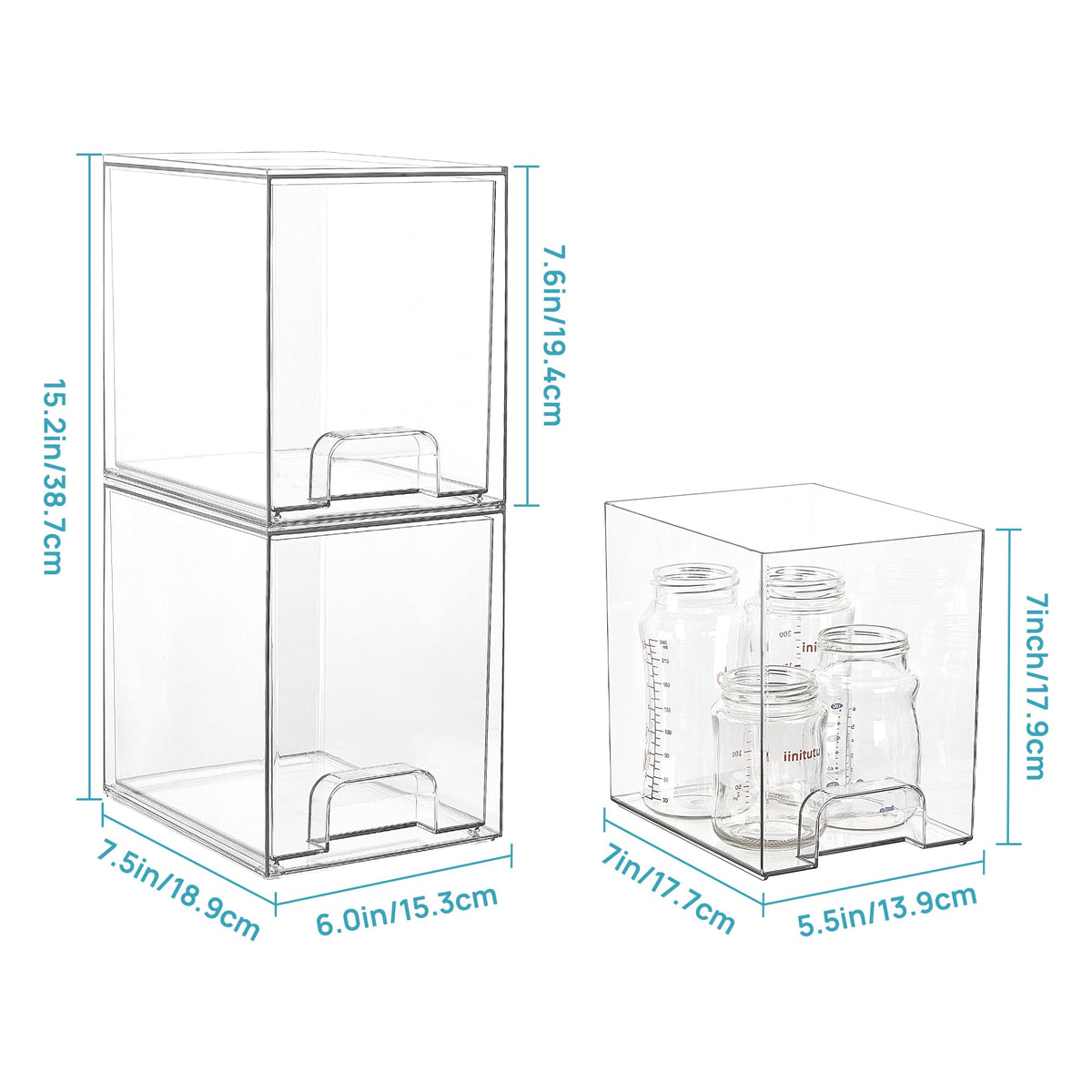 Vtopmart side profile of stacked drawers saving vertical space and maximizing storage